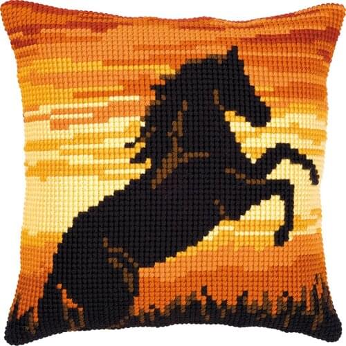 DIY Cross Stitch Cushion Cover Sunset Stallion Needlepoint Kits Printed Canvas Chunky Yarn Cross-stitch Pillow Case Arts & Craft