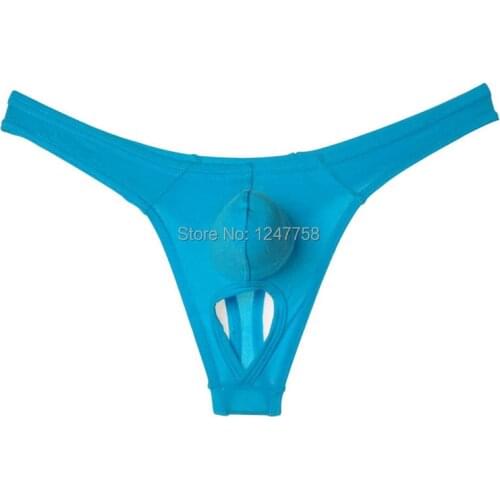 New Hot Mens Balls Hole Thong Nuts Out Underwear Modal Pouch T-Back Modal Trunks Size M L XL Offer 5 Color Available