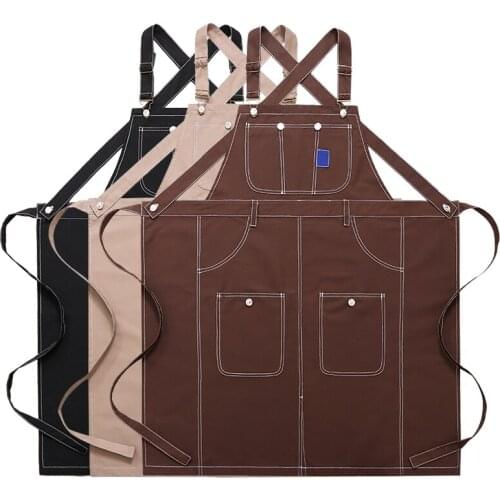 Solid Pocket Canvas Coffee Pinafore Women Apron Kitchen Accessories Shop Baking Cooking Accessories House Cleaning Bibs 46461