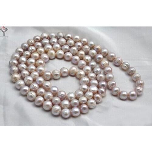 Women Jewelry 10mm pearl 32'' 80cm long necklace light purple baroque pearl handmade real natural freshwater pearl gift