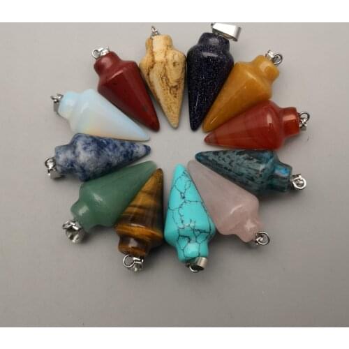 Natural stone pendant pendulum Mixed circular Cone Tapered Stone charms pendant for jewelry making 12pcs/lot free shipping