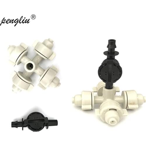 5Pcs Cross Fogger Misting Sprinkler With 1/4" Barbed Anti-Drip Device Four Ways Fog Nozzles Greenhouse Irrigation System IT174