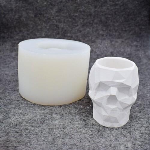 Modern Resin Skull Head Flower Pot Mold Geometric Skull Concrete Pen Holder Mold