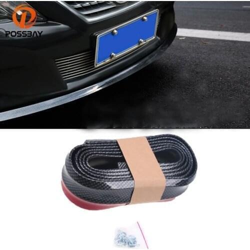 POSSBAY Universal Carbon Fiber Car Rubber Mouldings Strip Front Rear Scratches Guard Lip Rubber Clips Sticker Car Styling