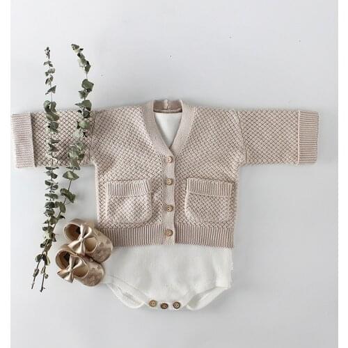 Baby Girls' Knitted Sweater Autumn Winter Cotton Childrens Boys Cardigan Sweater Jacket Solid Color Kids Outwear RT195