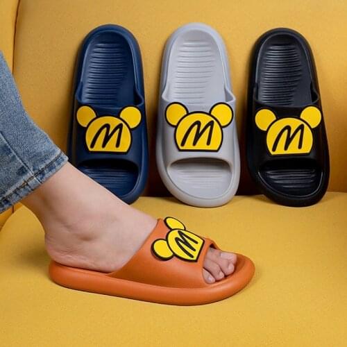 Women Men Summer Slippers Cartoon Ear Beach Slide Sandals Flip Flops Thick Bottom Non-slip Home Ladies Couples Bathroom Shoes