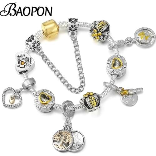 Hollow Love Heart Pendant Beads Bracelet With Silver Color Snake Chain Charm Bracelets For Women Pulseras Jewelry Dropshipping