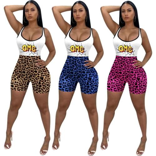 Echoine 2021 Summer Sexy Women Halter leopard vest Party Beach Jumpsuits shorts Bandage Rompers Lady one piece outfit bodysuit