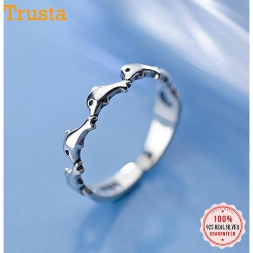 Trustdavis Real 100% 925 Sterling Silver Dolphins Ring Small Size Adjustable Women Silver 925 Ring Jewelry Gift DA30