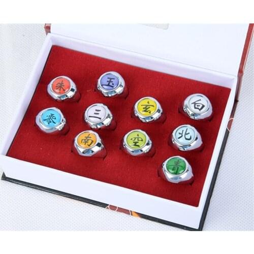 10pcs/set Fashion Japan Anime Zhu Rings Akatsuki Itachi Pain Orojimaru Cosplay Rings Accessories Prop Ninjas Gift