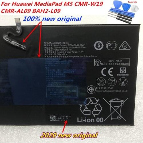 100% New Original Replacement Battery HB299418ECW For Huawei MediaPad M5 CMR-W19 CMR-AL09 BAH2-L09 Genuine Phone Battery 7500mAh