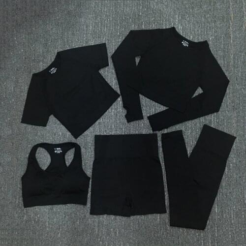 2/3/5PCS Seamless Yoga Sets Womens Fitness Suit Sports Shorts Short Sleeve Long Sleeve Pants Bra Running Fitness Suit