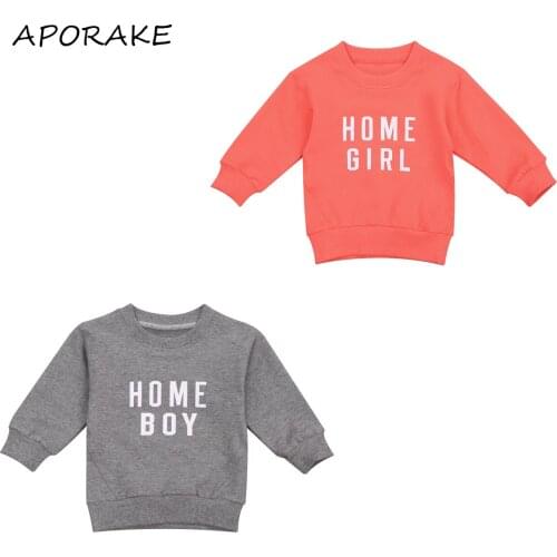 2020 0-24M Newborn Baby Boy Girl Pullover Fall New Sweatshirt HOME GIRL/BOY Letter Printed Round Neck Long Sleeve Top for Infant