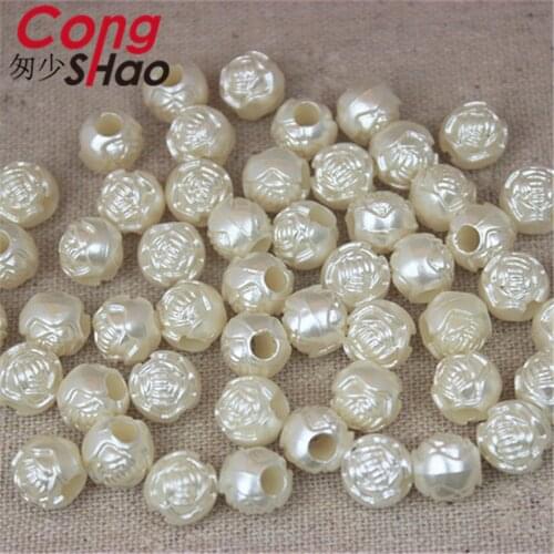 Cong Shao 300pcs 10mm Round Rose Flowers ABS Pearl Imitation Pearls Garment Beads Big Spacer For Jewelry Making DIY Costume CS20