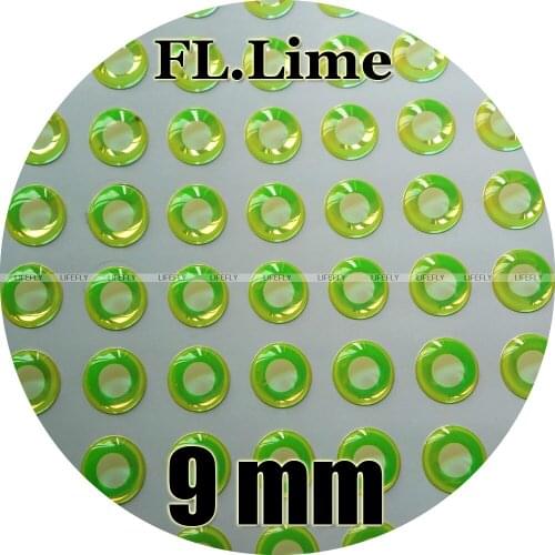 9mm 3D Fluorescent Neon Lime (White Pupil) / Wholesale 300 Soft Molded 3D Holographic Fish Eyes, Fly Tying, Jig, Lure
