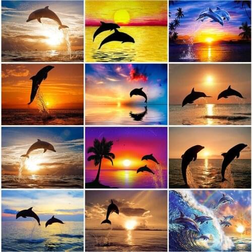 5D Diy Diamond Painting Animal Dolphin Series Diamond Embroidery Cross Stitch Kits Animal Rhinestone Mosaic Handmade Gift Decor