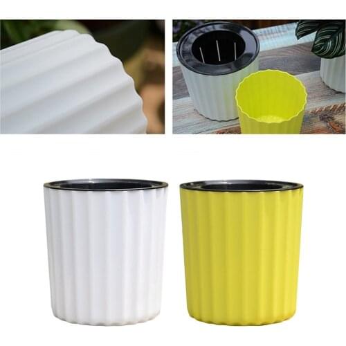 New Automatic Vertical Stripes Round Shape Self Watering Plant Flower Pot Planter For Desktop Table Floor Garden Home Decoration