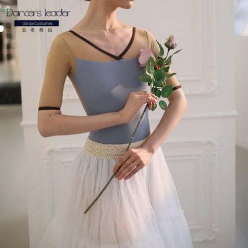 Ballet Leotard practice clothing five-point sleeve mesh stitching gymnastics jumpsuit female adult competition costume