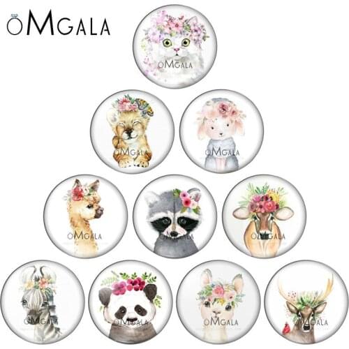10mm 12mm 16mm 20mm 25mm 30mm Cat Animal Flower Mix Round Glass Cabochon Jewelry Finding 18mm Snap Button Charm Bracelet