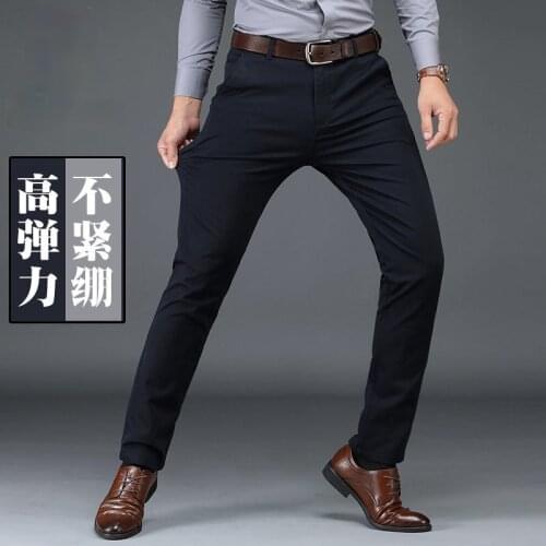 Mens Fashion Casual Pants Spring Summer Elderly Straight Long Pants Male Business Stretch Mens Pants Thin Smart Casual Trousers