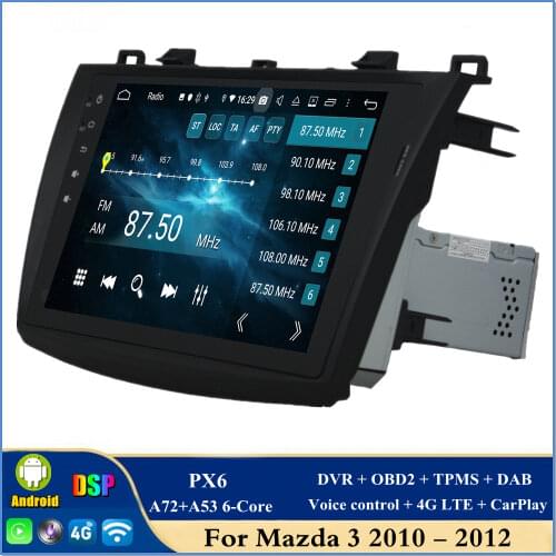 4gb+64gb DSP PX6 6-Core 1 din 9" Android 10 Car Radio DVD GPS for Mazda 3 2010 2011 2012 Bluetooth 5.0 WIFI USB CarPlay