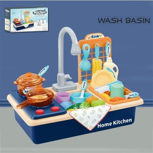 Kids Plastic Simulation Electric Dishwasher Sink Pretend Play Kitchen Toys with Electric Water Wash Basin Kit for Children Gifts