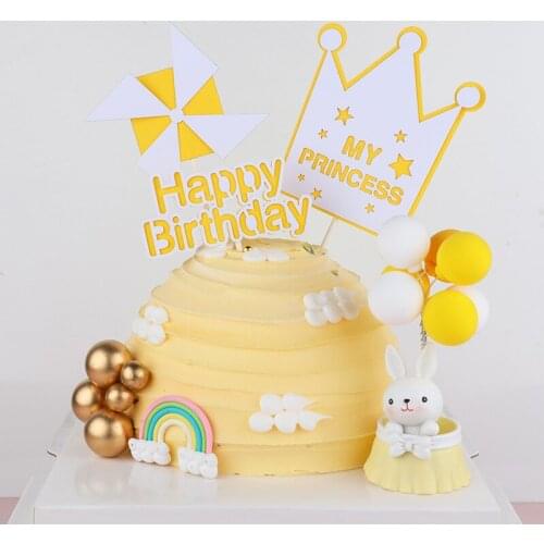 Set Baby Macaron Windmill Princess Crown Set Cake Insert CakeTopper For Children Collectibles Birthday Party Decoration Supplies