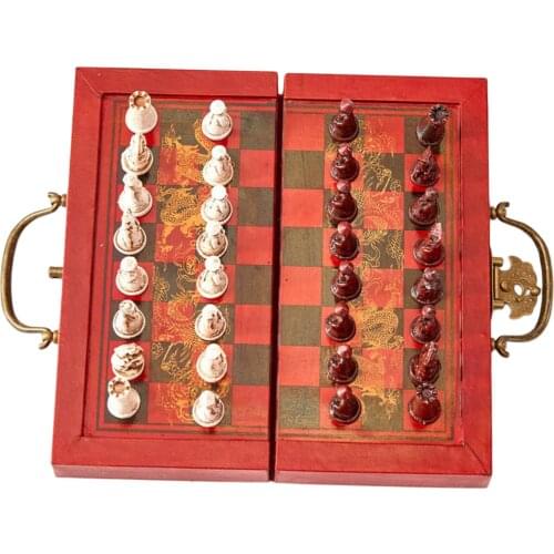 Chinese Ancient Figurines Chessman Pieces Chess Set with Foldable Chess Board Entertainment Collection Toys