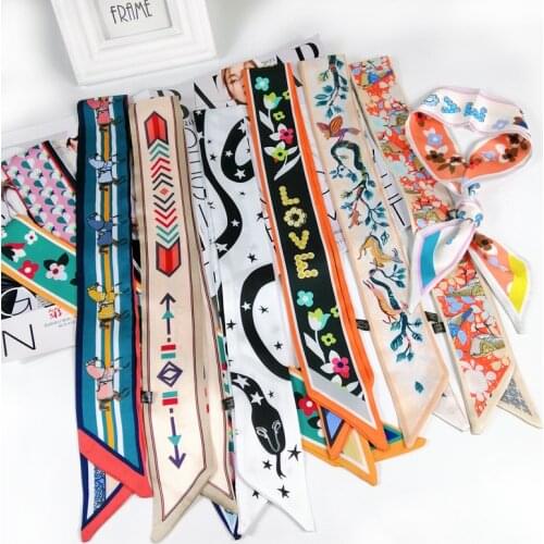 Elegant Womens Printed Hair Scarf Multicolour Long Ribbon Hair Scarfs Silk Scarf Fashionable Narrow Long Scarf Hair Accessories