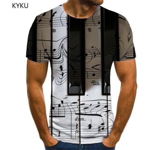 KYKU Brand Music T-shirt Men Piano Tshirts Casual Note Tshirt Printed Party Anime Clothes Mens Clothing T shirts Fashion