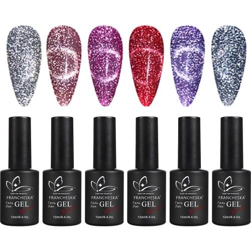 6pcs Cat Eye Nail Polish Gel No Primer Magnetic Attraction Cat Eye Nail Glue 6 Different Color Cat Eye Disco Nail Polish Gels