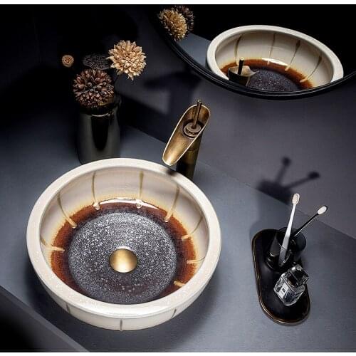Ceramic art stage basin creative kiln glaze wash basin toilet retro style wash basin household round basin