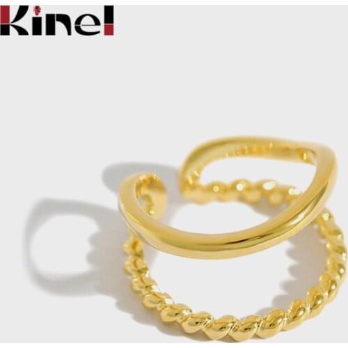 Kinel New 925 Sterling Silver Rings for Women INS Minimalist Irregular Silver Ring Concave Convex 18K Gold Korea Jewelry