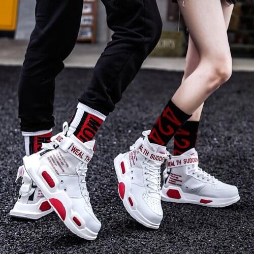 Unisex Letter Ankle Strap Man Vulcanized Shoes Sneakers Spring Autumn Leather Fashion High Top Men Shoes Buckle Casual Footwear