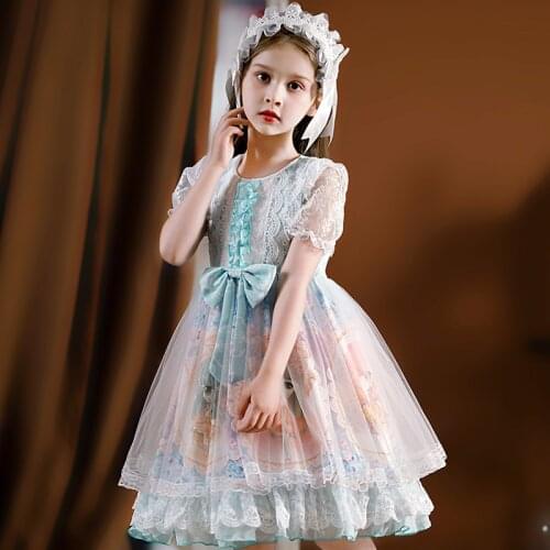 Lolita Cute Spring Summer Short Sleeve Gauze Yarn Skirt Princess Dress Cosplay Maid Outfit Maiden Female Kids Holiday Gift New