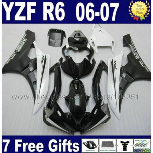 Custom Injection motorcycle fairings kit For YAMAHA YZF R6 06 07 YZFR6 2006 2007 plastic white black body repair fairing parts