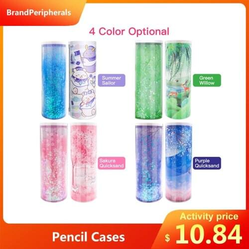 NBX Pencil Cases Multifunctional Standing Quicksand Pencil Case Organizer Double Layer with Mirror Erasable Notepad Calculator
