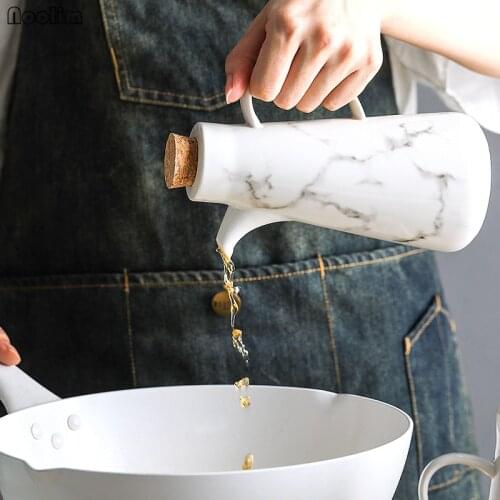 NOOLIM Nordic Marbled Ceramic Leakproof Oil Bottle Kitchen Large Capacity Soy Sauce Vinegar Seasoning Bottle Peanut Oil Pot