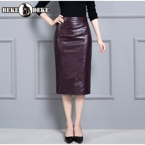 2020 New Fashion Genuine Sheep Real Leather Skirt 4XL High Waist Mid Calf Long Skirt Elegant Office Ladies Wrap Pencil Pants