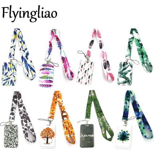 Feathers Leaves Anime Lanyard Badge Holder ID Card Lanyards Mobile Phone Rope Key Lanyard Neck Straps Keychain Key Ring