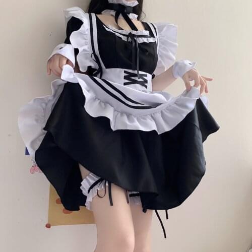 Japanese Lolita Goth Maid Dress Summer Lolita Outfit Cosplay Sweet Costumes Puff Sleeve Cute Lace Dress 2021