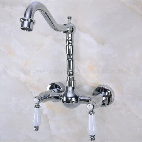 Polished Chrome Bathroom Sink Faucet Kitchen Faucet Wall Mounted Swivel Spout Vessel Sink Faucet znf960