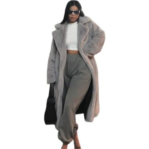Plus Size Winter High Quality Faux Rabbit Fur Coat Women Luxury Long Fur Coat Loose Lapel OverCoat Thick Warm Female Plush Coats