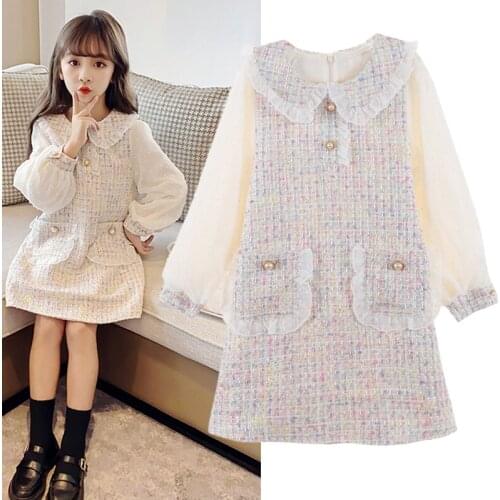 2Pcs Shirt+Plaid Dresses For New Year 2021 Summer Children Clothes Dress For Girls Baby Girl Dresses A-Line Full Dot Regular