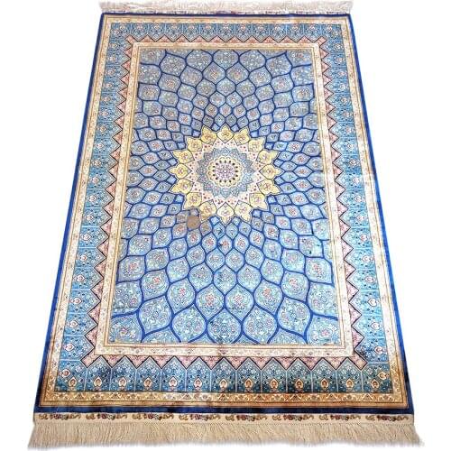Seeykeep™ 4x6ft Blue Mezquita Dome Pattern Silk Handknotted Rug-NY3016007