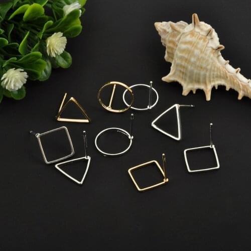 10pcs Square/Round Stud Earrings Making Accessories Handwork Wholesale Metal Jewelry Findings DIY Ear Jewelry Gold