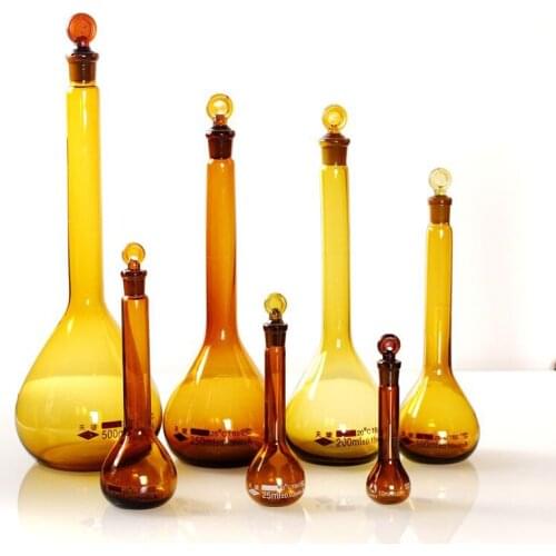 Glass volumetric flask brown 250ml chemical physics laboratory equipment