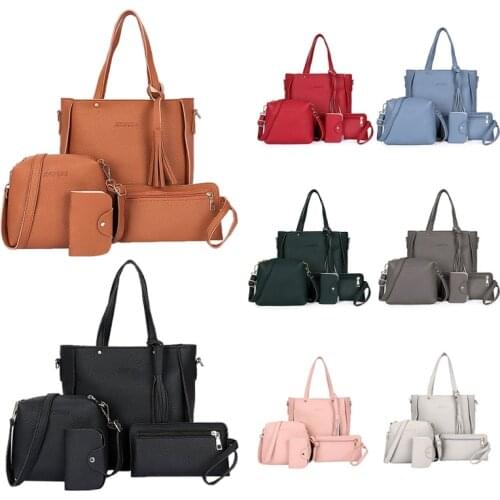 4pcs Women Fashion Leather Handbag Shoulder Bag Tote Purse Messenger Satchel Set Ladies Shoulder Bag Handbags Bag Set