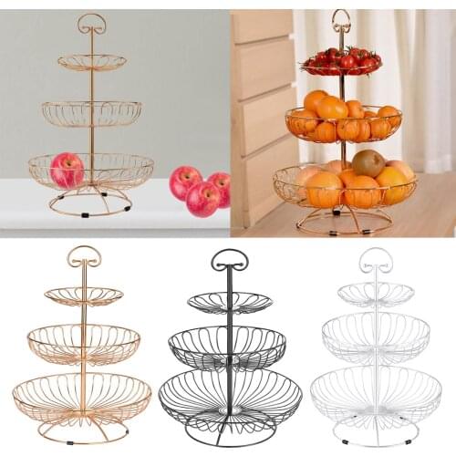 3 Layers Wire Basket Stand Kitchen Countertop Organizer Fruit Vegetable Bowl Black Fruit Basket with Banana Hanger Fruit Holder