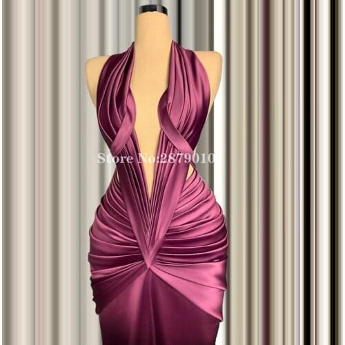 Grape Purple Halter Elegant Mermaid Evening Dress Floor-Length Prom Dress Celebrity Dress Middle East Plus Size 2020 Dubai